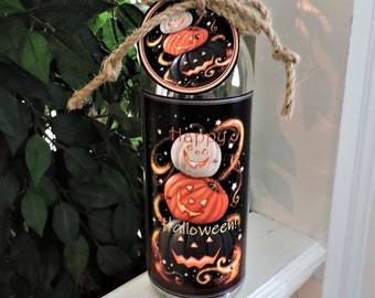 Halloween Wine Bottle Lamp | Fall Pumpkin Lamp | Spooky Pumpkin Decor | Fall Home Decor | Housewarming Gift | Pumpkin Lamp