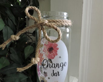 Glass Change Jar | Pink Coin Jar | Women's Gifts | Kitchen Decor | Laundry Room Accessories | Kitchen Storage Jar | Laundry Room Decor
