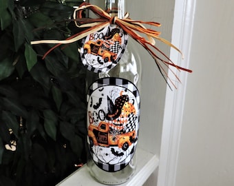 Halloween Wine Bottle Lamp | Witches Decor | Halloween Home Decor | Housewarming Gift | Farmhouse Decor | Whimsical Wine Bottle Light