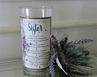 Sister Gift for Sister Candle Holder Gift for Sister Birthday Gift Purple Floral Candle Holder Gift for Little Sister Gift for Big Sister