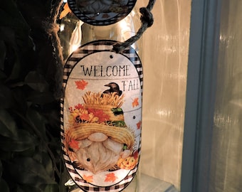 Fall Gnome Wine Bottle Lamp | Cozy Thanksgiving Decor | Fall Home Decor | Housewarming Gift | Rustic Decor | Whimsical Wine Bottle Light