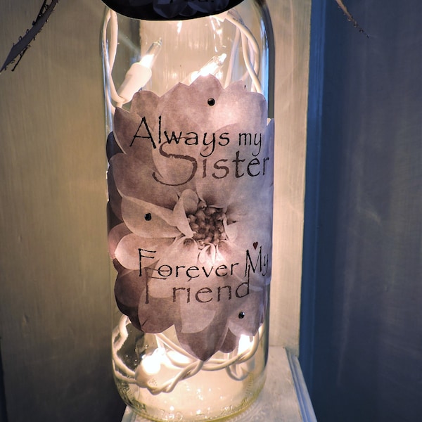 Sister Wine Bottle Lamp | Always My Sister Forever My Friend | Sister Birthday Gift | Sister Gift | Sister Wine Bottle Lamp