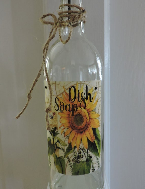 Dish Soap Dispenser Dish Soap Wine Bottle Sunflower Etsy