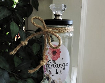 Glass Change Jar | Coin Jar | Womens Gifts | Kitchen Decor | Laundry Room Accessories | Kitchen Storage Jar | Laundry Room Decor