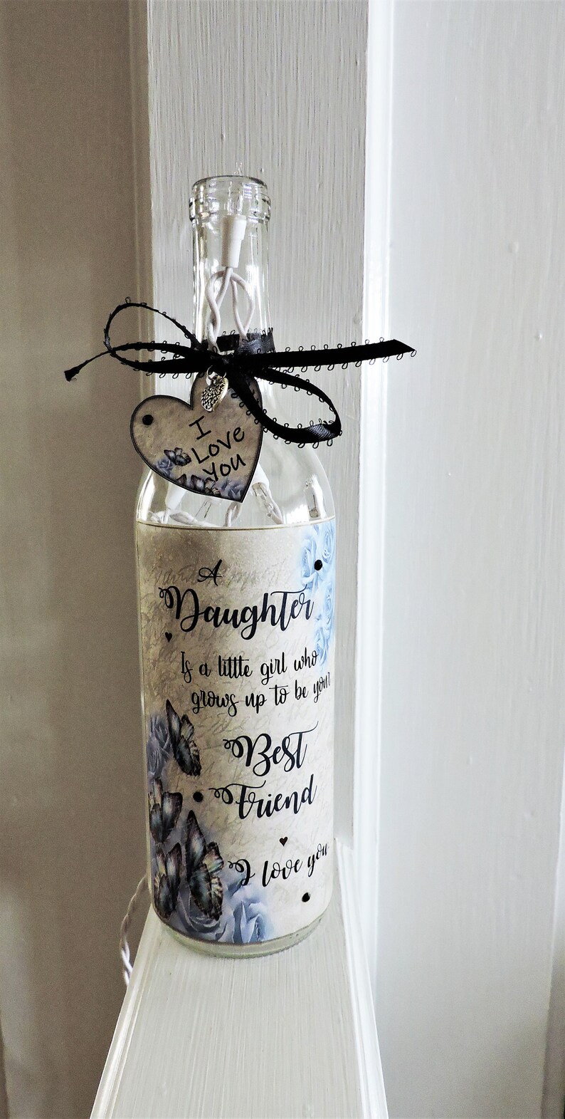 Daughter Birthday Gift Daughter Lamp Daughter Wine Bottle Light Gift for Daughter Blue Butterfly Lamp Daughter Gift