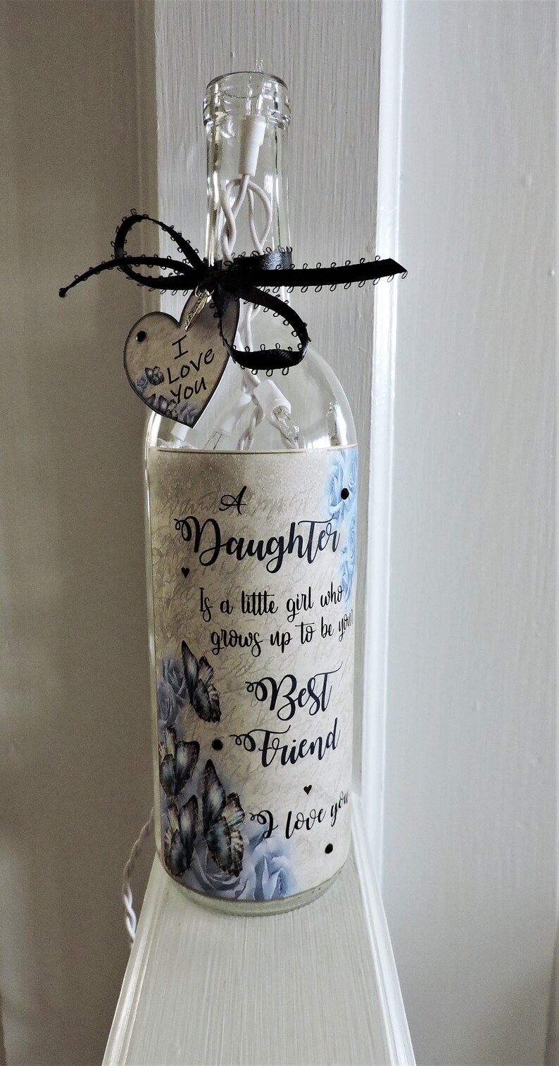 Daughter Birthday Gift Daughter Lamp Daughter Wine Bottle Light Gift for Daughter Blue Butterfly Lamp Daughter Gift