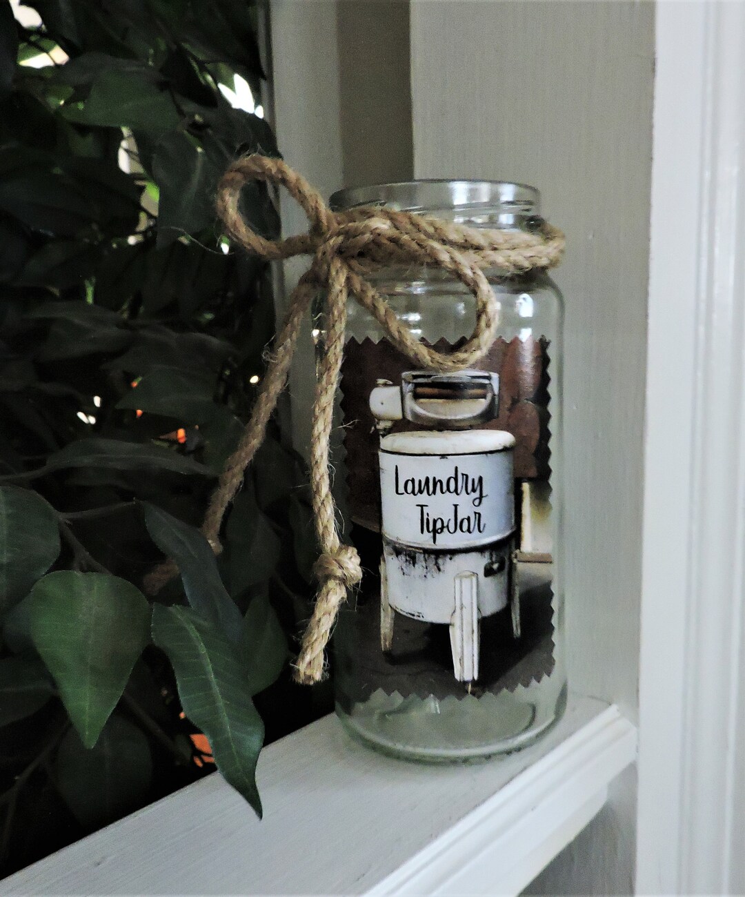 Rustic Laundry Money Jar Laundry Tip Jar Change Jar Laundry Coin Jar