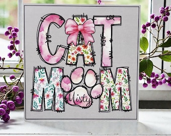 Floral Cat Mom Magnet: Retro Coquette Decor, Pawprint Gift