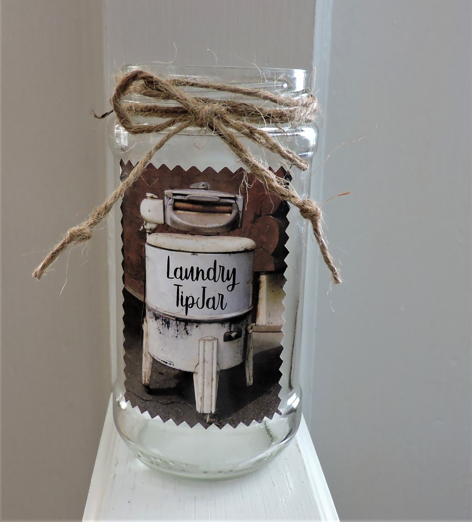 Laundry Money Jar Laundry Tip Jar Glass Change Jar Etsy