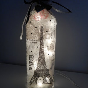 Paris Home Décor Paris Wine Bottle Light Black & Gray French Décor Eiffel Tower Lamp Paris Theme Home Décor French Theme image 2