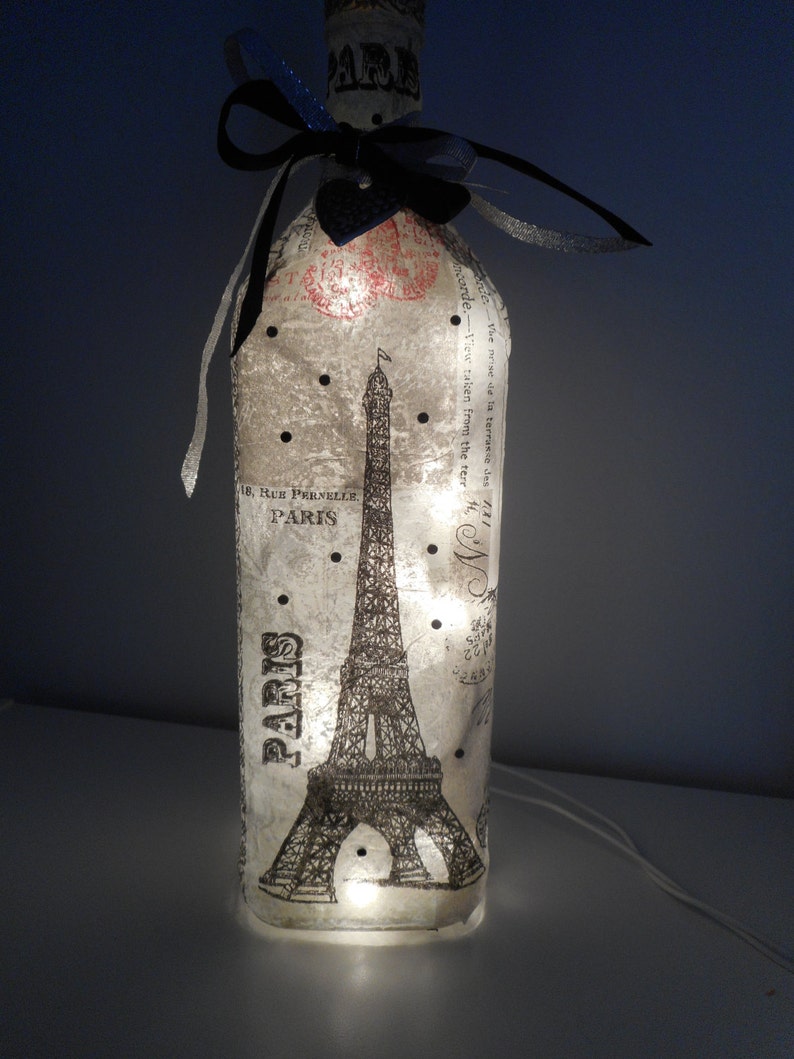 Paris Home Décor Paris Wine Bottle Light Black & Gray French Décor Eiffel Tower Lamp Paris Theme Home Décor French Theme image 2
