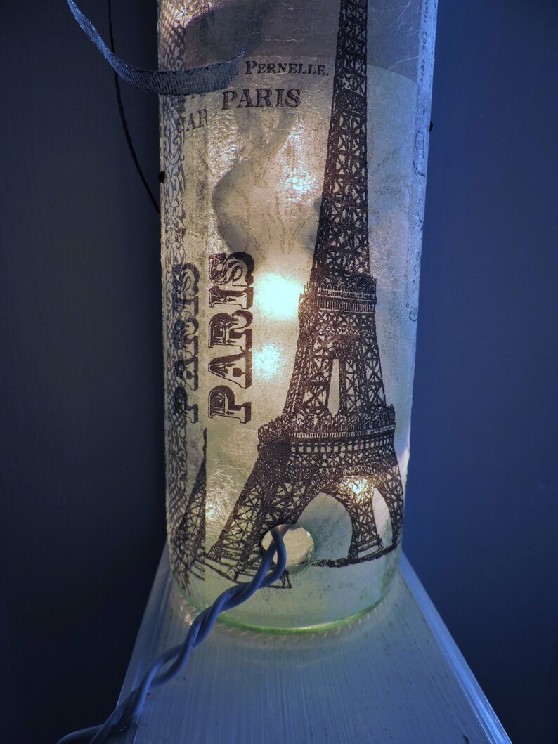 Paris Home Décor Paris Wine Bottle Light Black & Gray French Décor Eiffel Tower Lamp Paris Theme Home Décor French Theme image 3