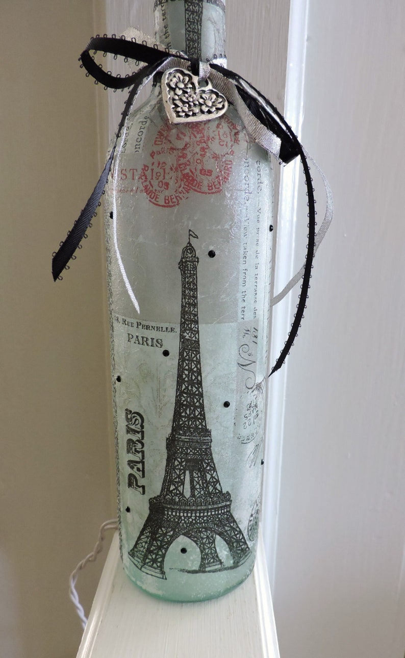 Paris Home Décor Paris Wine Bottle Light Black & Gray French Décor Eiffel Tower Lamp Paris Theme Home Décor French Theme image 1