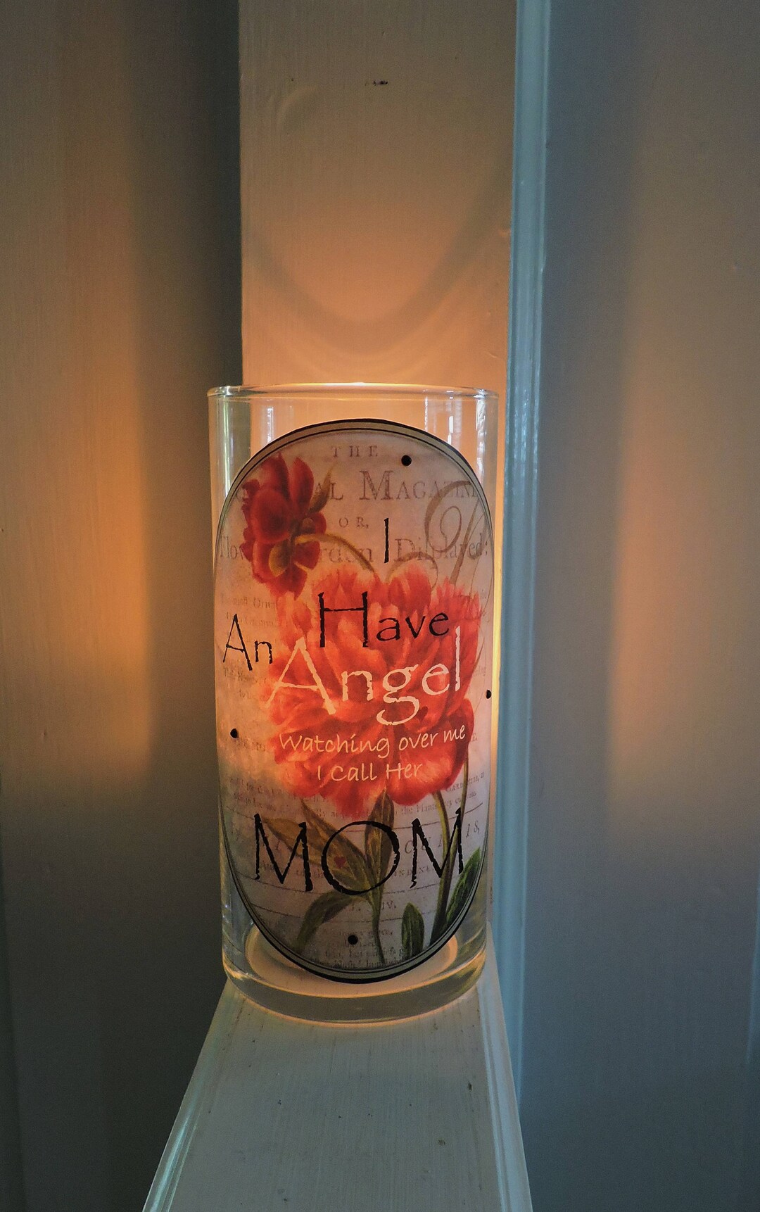 Loss of Mom Candle Holder Mom Memorial Candle I Have an Angel Watching
