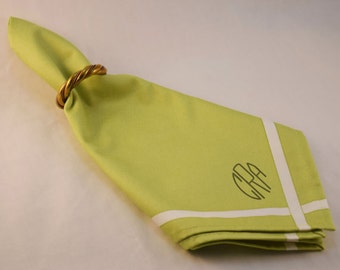 Napkins, Set/6 Dinner Size, Apple Green, French Luxury Polished Cotton - Personalized/Monogrammed - Embroidery