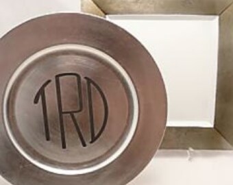 Chargers/Tray,  Single Square, Pewter Lacquered - Personalized/Monogrammed - Laser Engraved