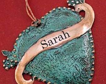 Heart Ornament, Aged Copper, Gift for Christening ,New Baby, Housewarming, Engagement, Wedding - Personalized/Monogrammed - Engraved