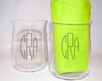 Wine Glasses - Set/4 Double Old-Fashioned, Crystal, Stemless - Personalized/Monogrammed - Engraved