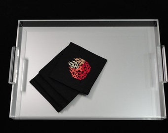 Tray, Large 20" x 14", Custom Colored Acrylic, Silver Base with Clear Acrylic Cylinder Handles - Personalized/Monogrammed