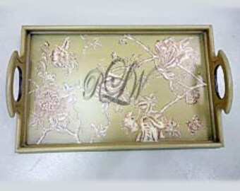 Tray, Serving Style with Handles, Handprinted, Wooden - Personalized/Monogrammed - Laser Engraved
