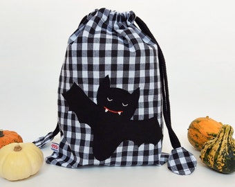 Trick or treat candy bag for Halloween, Halloween bag,  children's bat bag, Halloween kids gift, reusable cotton bag, toy storage pouch.