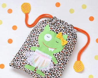 Monster cloth bag. Cotton snack bag. Cloth bag for girl. School bag. Leopard print bag. Storage bag.