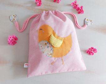 Adorable Chick Cotton Drawstring Bag for Kindergarten & Nursery - Multipurpose Children's Storage.