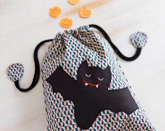 Trick or treat candy bag for Halloween, Halloween bag,  children's bat bag, Halloween kids gift, reusable cotton bag, toy storage pouch.