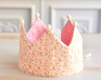 Reversible Fabric Crown for girl and Baby - Handmade Adjustable Headband for Playtime or Photoshoots.