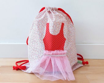 Handmade drawstring dance bag with flower print, perfect for dancers to carry all their dance accessories.