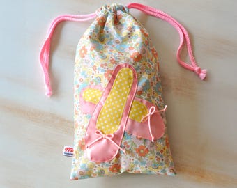 Handmade Ballet Shoe Bag: Pastel Floral Print Cotton Drawstring Bag