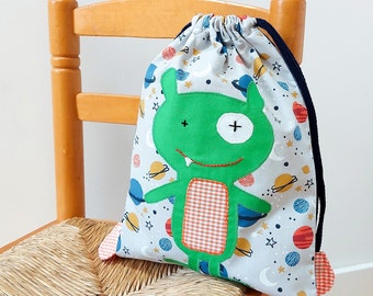 Monster fabric bag. Multipurpose kids bag for kindergarten and school. Perfect for carrying a change of clothes and a snack. Reusable bag.