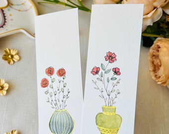 Hand-Painted Floral Watercolor Bookmarks, Set of 2