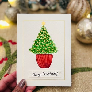 Hand painted card, Watercolor greeting, Holiday greetings, Original artwork, Christmas greeting, whimsical tree, Happy Holiday card