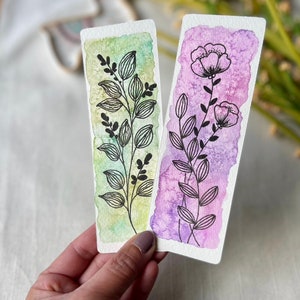 Hand painted bookmarks, Watercolor artwork, Floral Bookmarks, pink bookmarks, book lovers gift, original artwork, set of 2 bookmarks