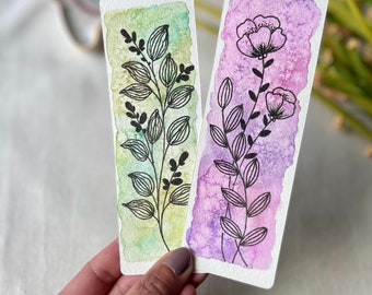 Hand painted bookmarks, Watercolor artwork, Floral Bookmarks, pink bookmarks, book lovers gift, original artwork, set of 2 bookmarks