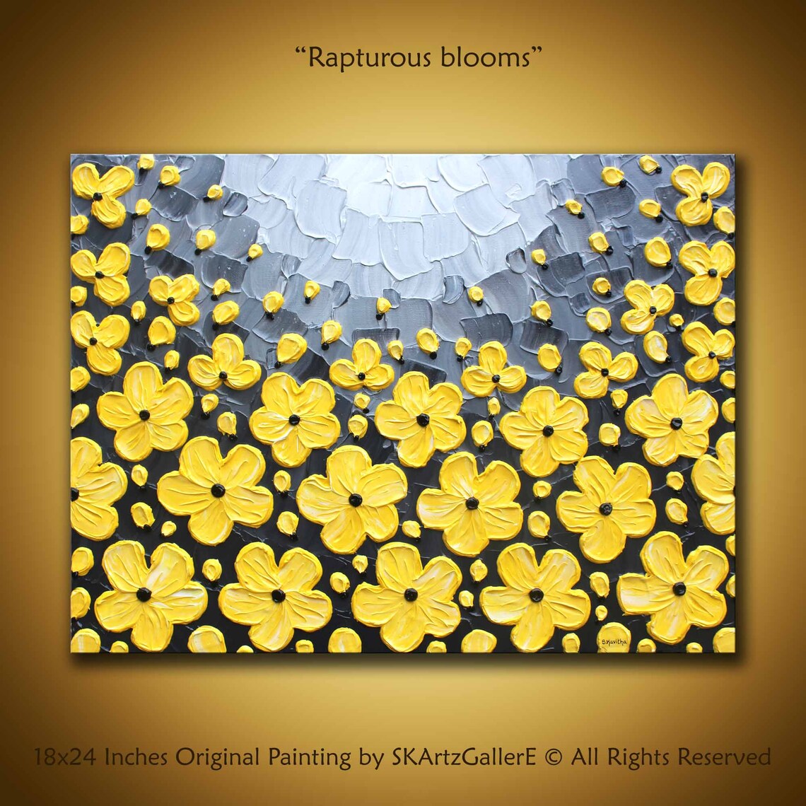 Yellow Gray Wall Art 3d Large Contemporary Art Yellow Flower Painting Grey Yellow Textured