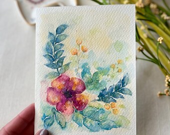 Hand painted card, Watercolor greeting, Original artwork, colorful watercolor card, floral card, loose floral painting, Mother’s Day card