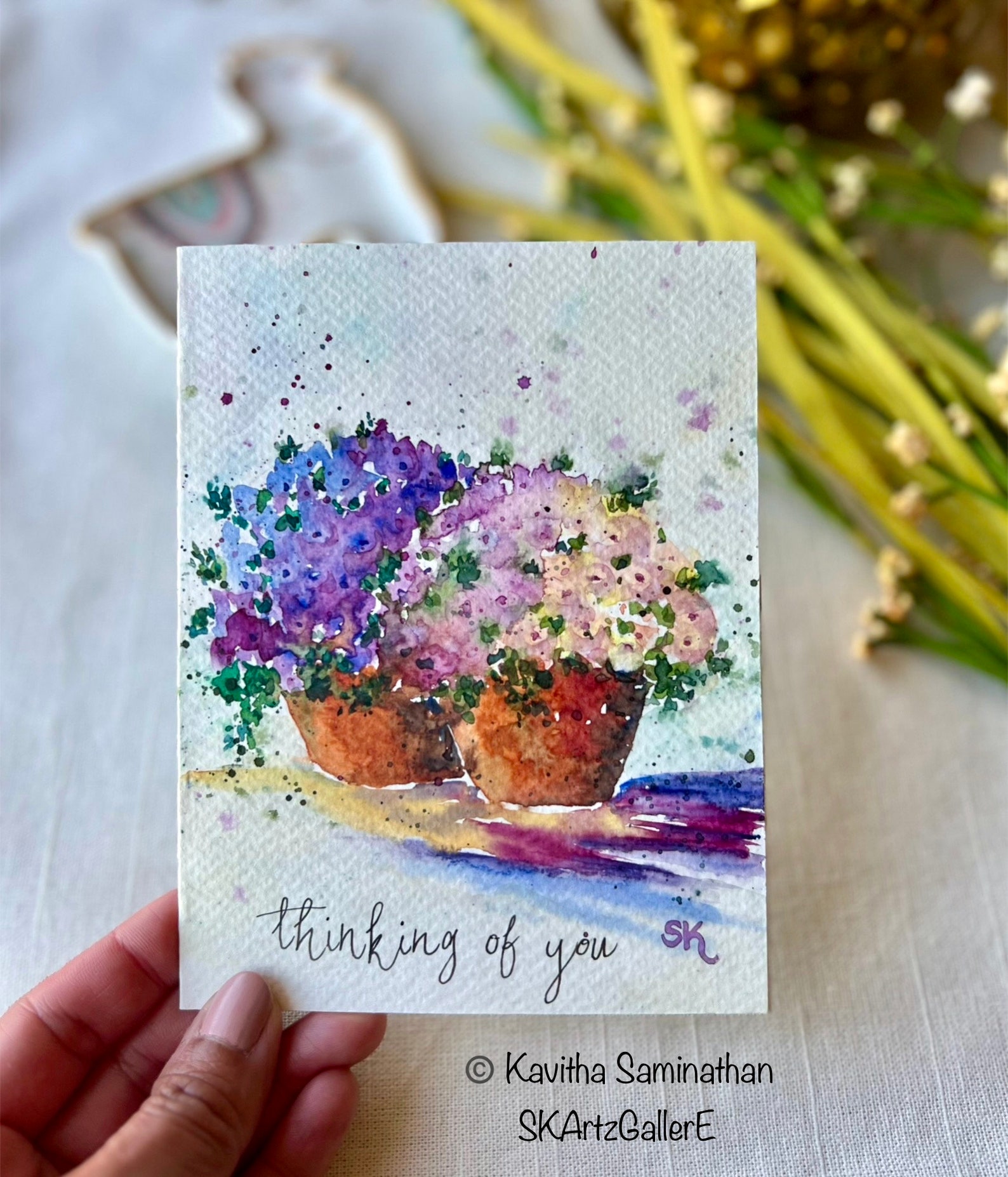 Hand Painted Hydrangea Watercolor Card, Thinking of You - Etsy