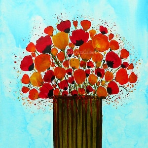 Colorful floral Art Giclee Print of Original Painting Flowers in Vase Contemporary Art Flowers Art Print Red Yellow Blue Wall art