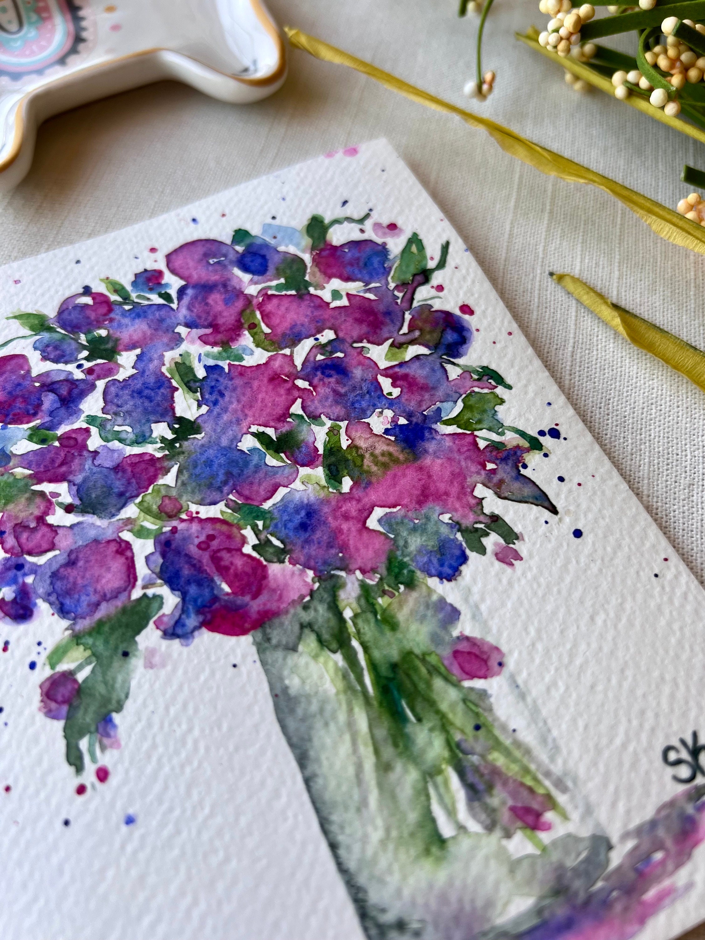 Hand Painted Card, Original Watercolor Painting, Floral Watercolor Card ...