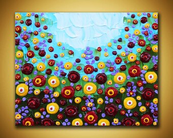 Colorful wall art, Original Painting, Textured flowers art, Small floral painting, 8x10 canvas art, 3d painting Impasto palette knife art