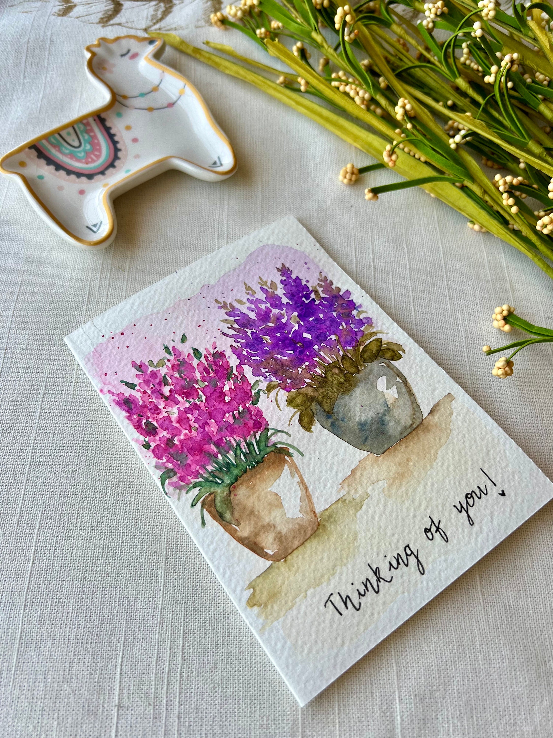 Hand Painted Floral Watercolor Thinking of You Card - Etsy