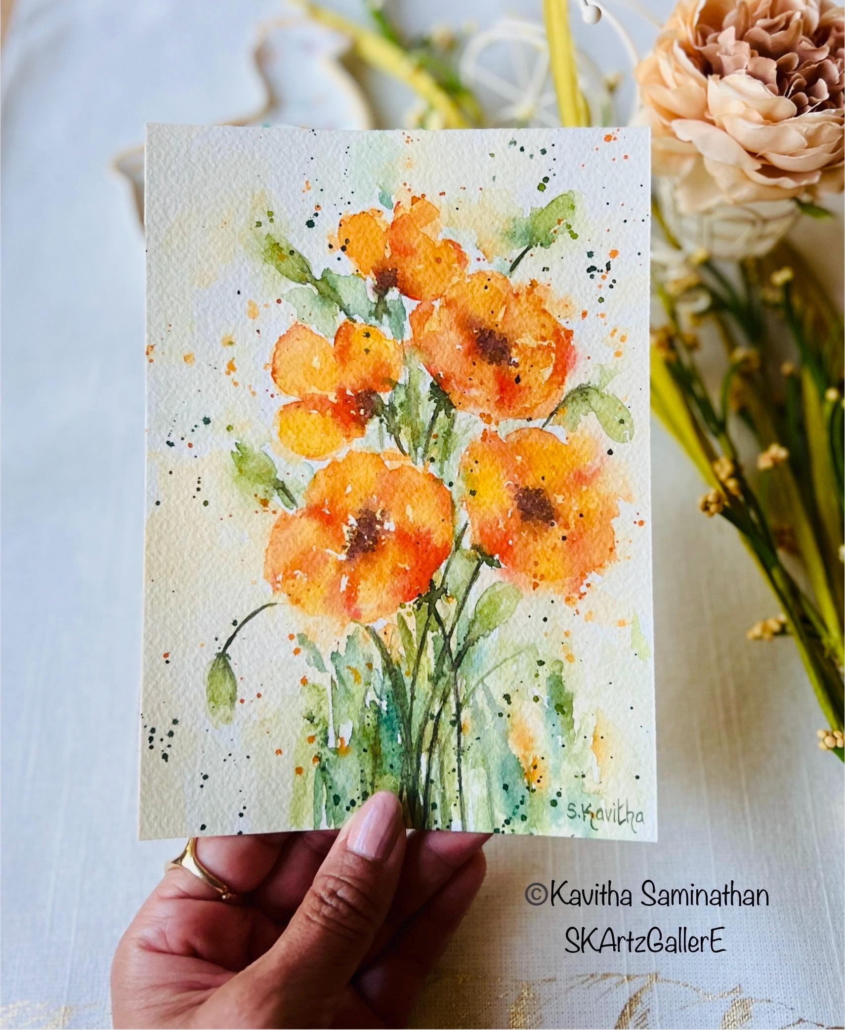 Original watercolor painting, 5x7 loose floral painting, colorful watercolor, flower painting, poppy painting, watercolor poppies wall art