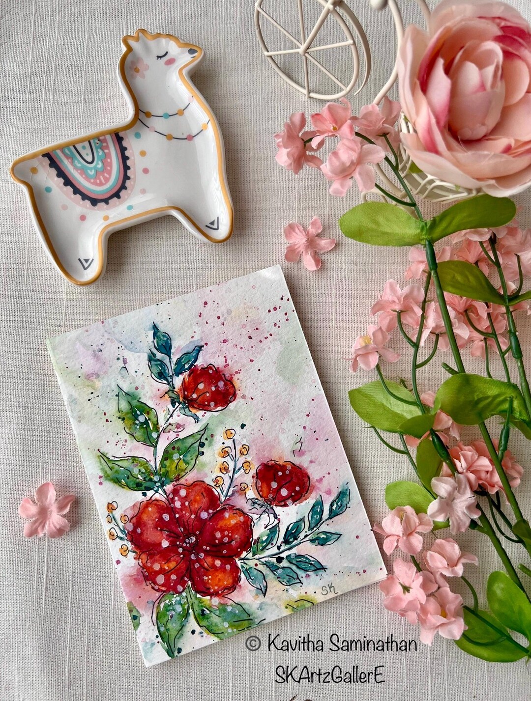 Hand Painted Floral Watercolor Greeting Card, Original Artwork - Etsy