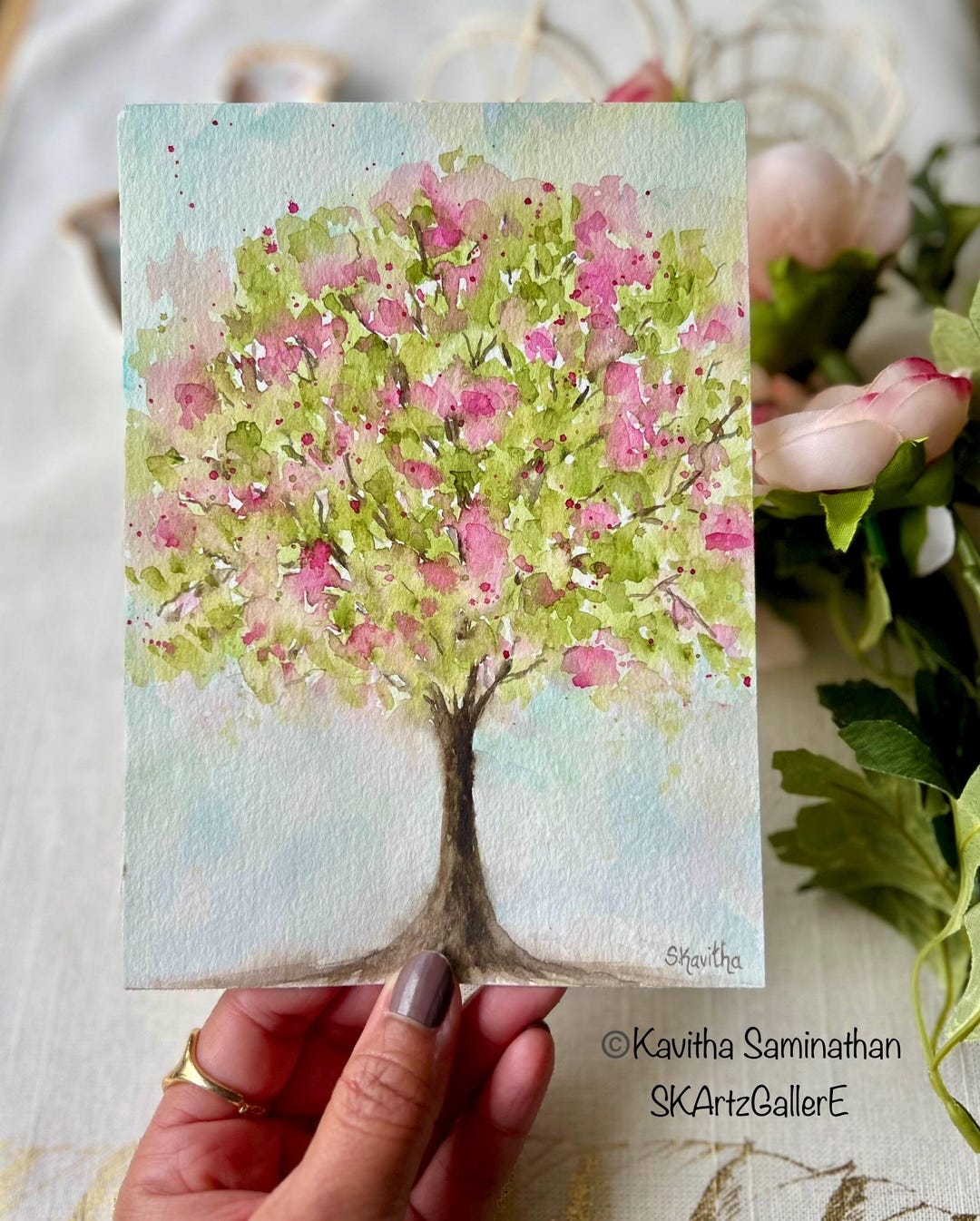 Original Cherry Blossom Tree Watercolor Painting, Loose Floral Art (5x7 ...