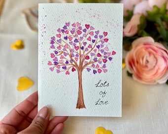 Hand painted card, Valentine’s card, watercolor greeting, Original artwork, colorful Hearts , Love you card for her, anniversary card cute