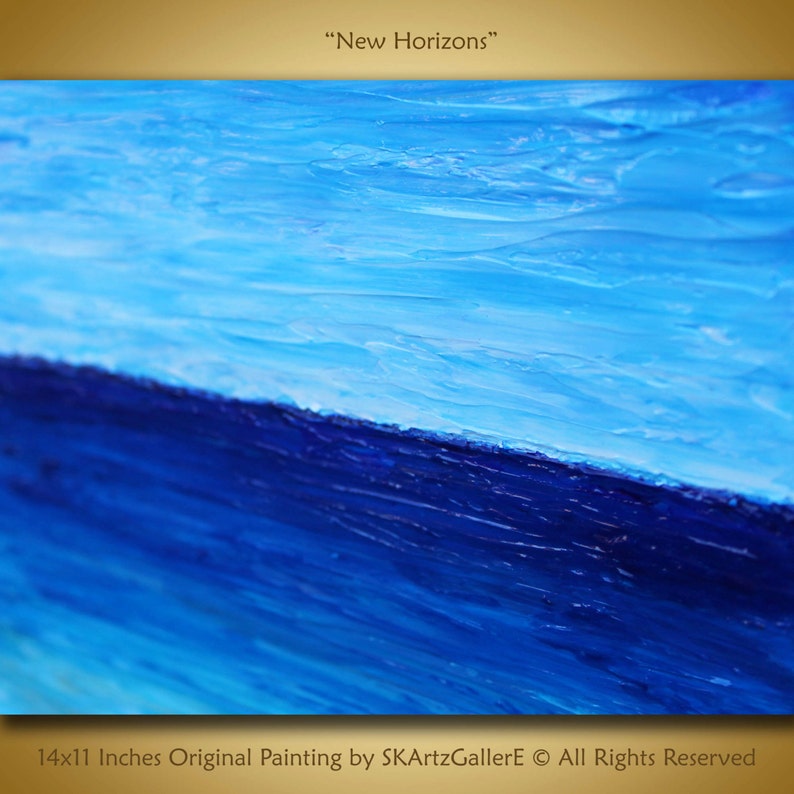 Original Abstract Art Blue Brown Modern Seascape Painting Nautical