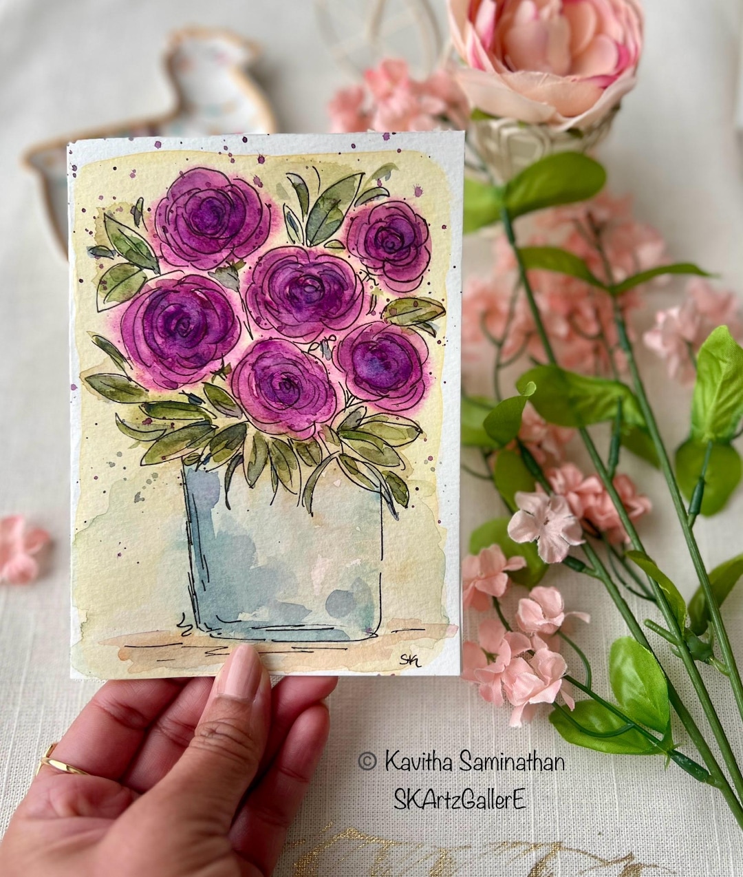 Original Floral Watercolor Greeting Card, Hand Painted Artwork - Etsy