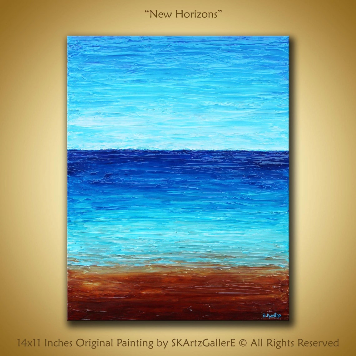 Original Abstract Art Blue Brown Modern Seascape Painting Nautical